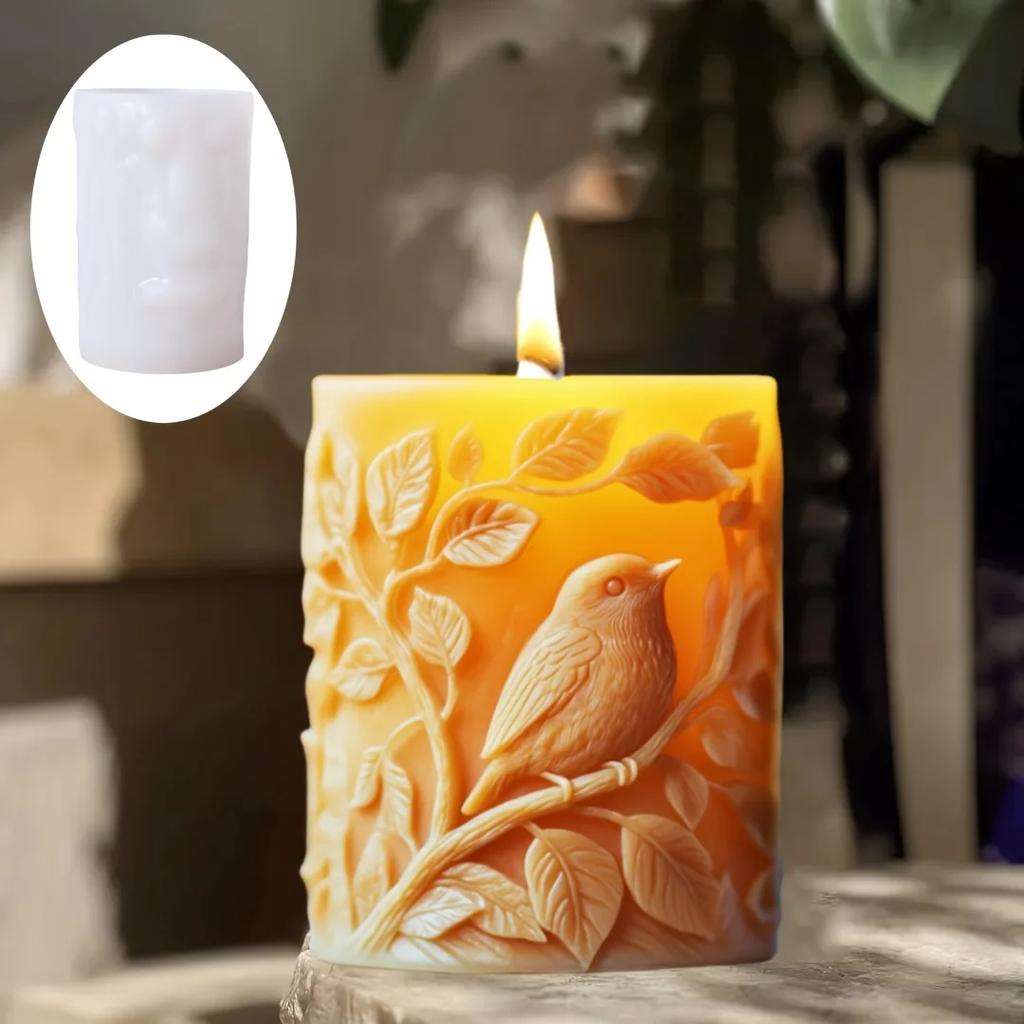 3D Bee relief cylindrical candle silicone mold leaf flower bee relief cylindrical resin mould animal relief cement gypsum molds