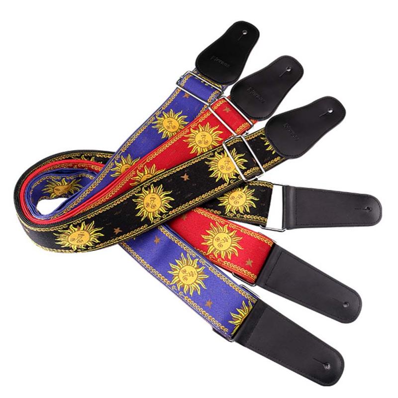Buy Guitar Strap Sun Flower Embroidery Neck Belt Leather End For Electric Guitar at affordable