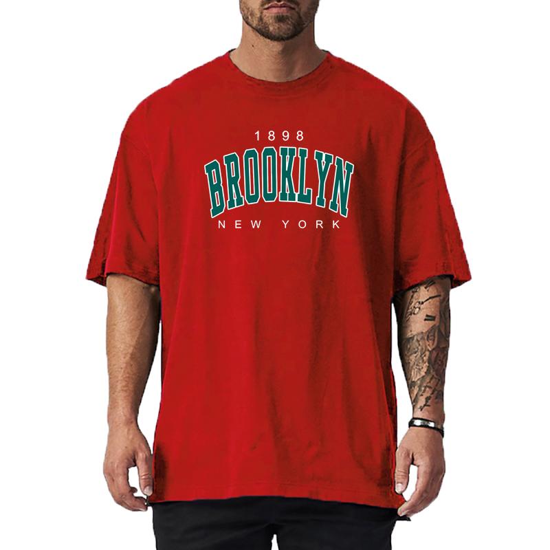 Outdoor Leisure Fashion Men's Summer Loose Round Neck British Letter Print Short-sleeved T-shirt Comfortable Sweat-absorbent Top