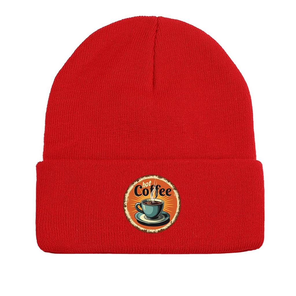 COFFEE Series Print Knitted Cap Beanie, Slouchy Leisure Knit Hat Beanie