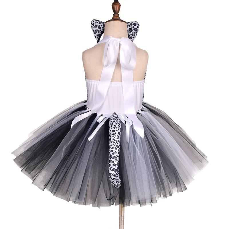 Kids Animal Ears Headband Tie Tail Tutu Dress Set Cosplay Halloween Costume Birthday Party Gift Hair Band Christmas Prop