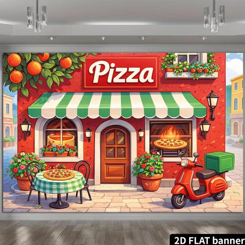2D červená kulisa pizzerie, nástěnná dekorace s tématem italského jídla pro domácnost