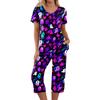 Women's Halloween Two Piece Outfit - Short Sleeve Top and Pants Set with Fun Print, Casual Wear for Halloween Party and Everyday