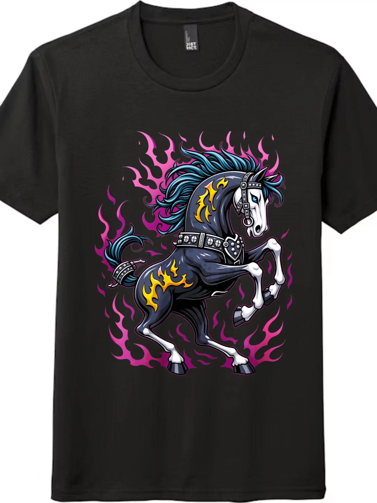 Flaming Skeleton Horse T-Shirt - Punk Rock Unisex Graphic Tee S