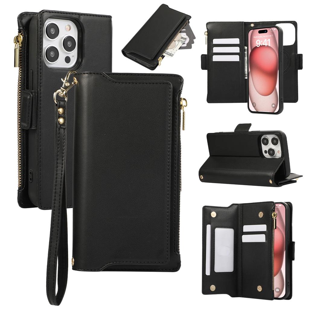 Crossbody Cards Solt Wallet Zipper Leather 2 In 1 Detachable Case For iPhone 15 Pro Max 16 14 Plus 13 12 11 Wireless Charging
