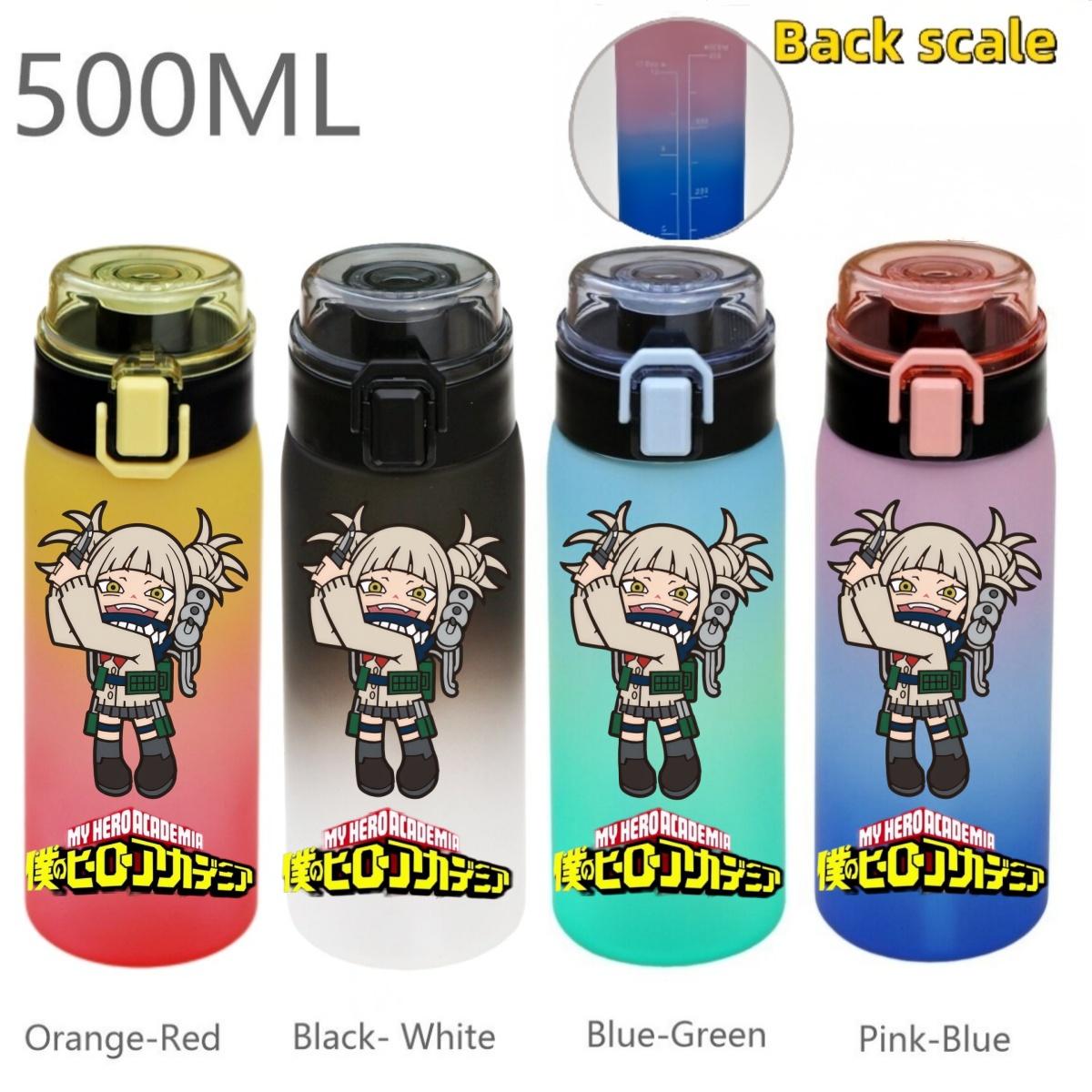 500ML My Hero Academia Sport Waterfles Lekvrij Kleurverloop met Waterniveau Lijn Draagbare Buiten Sport Drinkbeker Black- White-1PCS