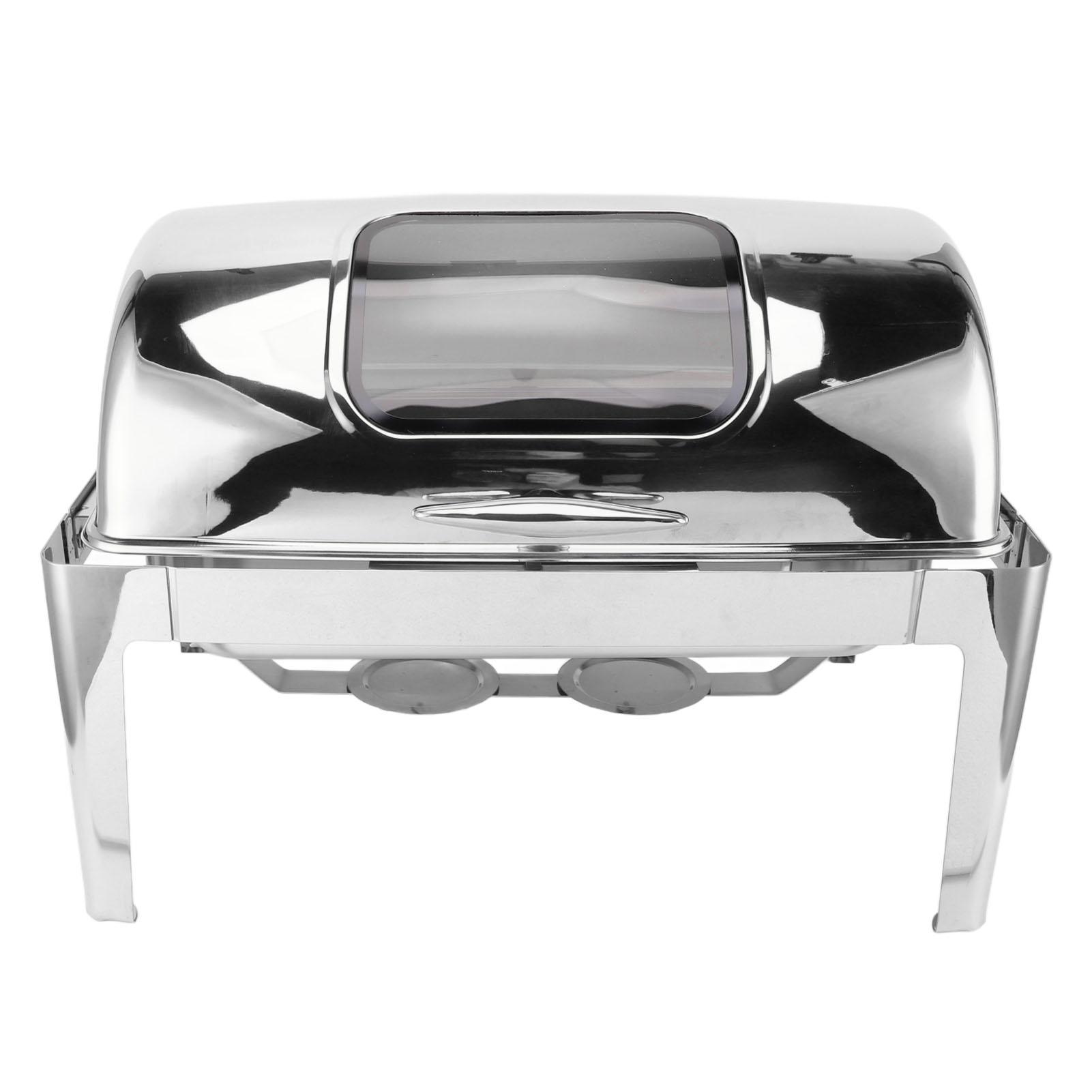 Chafing Dish Stainless Steel Buffet Chafer 9L Buffet Catering Food Warmer Transparent Glass Lid Alcohol Heating Rectangular