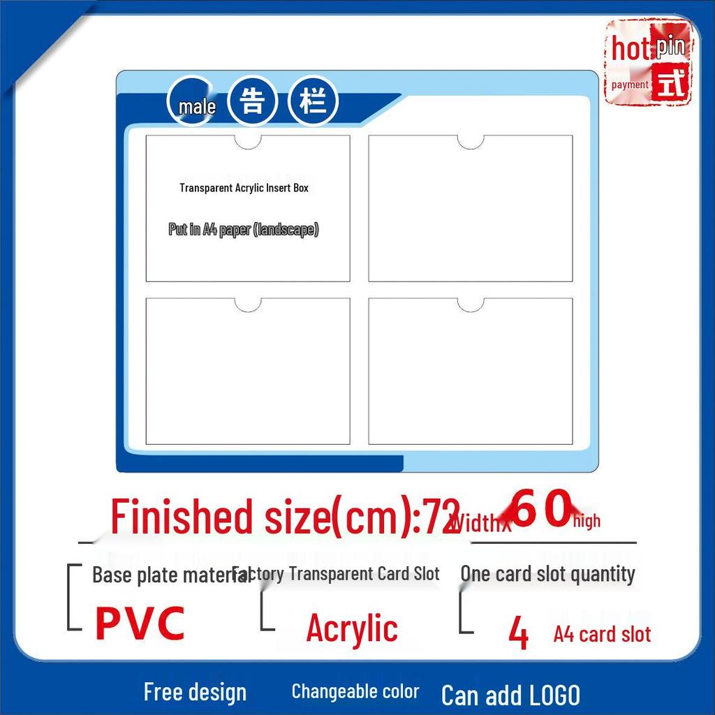 Wall-Mounted A4 Magnetic Display Board for Notices and Signs