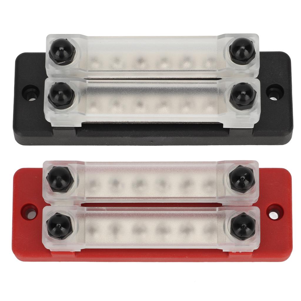 2Pcs Power Distribution Block Black Red 12‑48V 150A Dual Row 6 Terminal Bus Bar for Cars RVs Boats Yachts Trucks