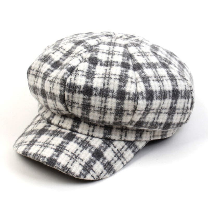 Universal Chemistry Soft Check Wool Gray Newsboy Cap