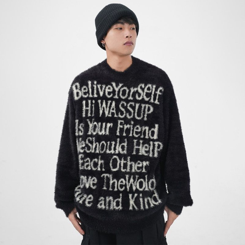 Wassup Heods Year of the Dragon Limited Edition Trendy Brand Knitted Sweater for Men, Autumn and Winter Warm Loose-Fitting Couple's Red Top