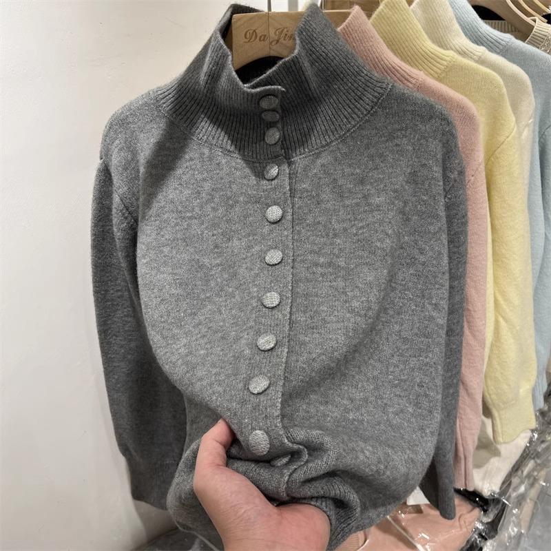 Old money wind single-breasted cardigan knitted jacket women's autumn and winter semi-turtleneck stacked wear inner top backing sweater