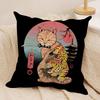 Japanese Style Samurai Cat Cushion Cover Silky Short Plush Invisible Zipper Dustproof Sofa Pillow Case for Home Decor