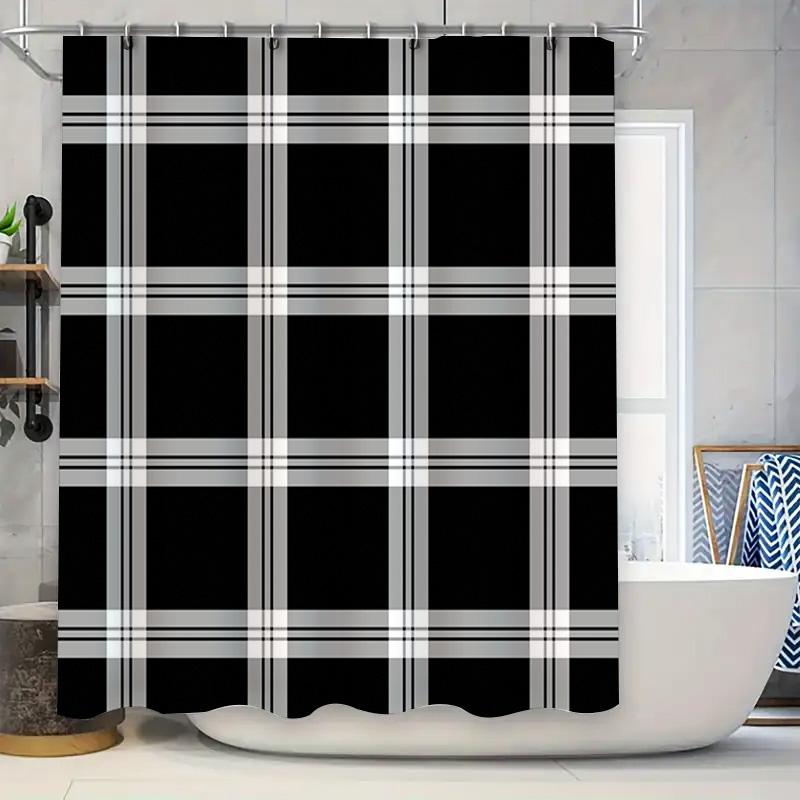 

Classic Black White Plaid Shower Curtain With Metal Hook Ring Set For Bathroom Decor 72 X 84 (Length) + Free Squeegee W60H190(CM)-1 Pcs