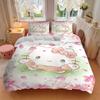 3pcs Petals Hello Kitty Quilt Cover Set (1 Quilt Cover + 2 Pillowcases Without Pillow Core), High-Definition Printing for Home and Dormitory.W075