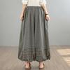 DIMANAF 2026 Summer Beach Plus Size Long Pants Women Plaid Black Elastic Waist Loose Vintage Casual Trousers Pants Print Bottoms