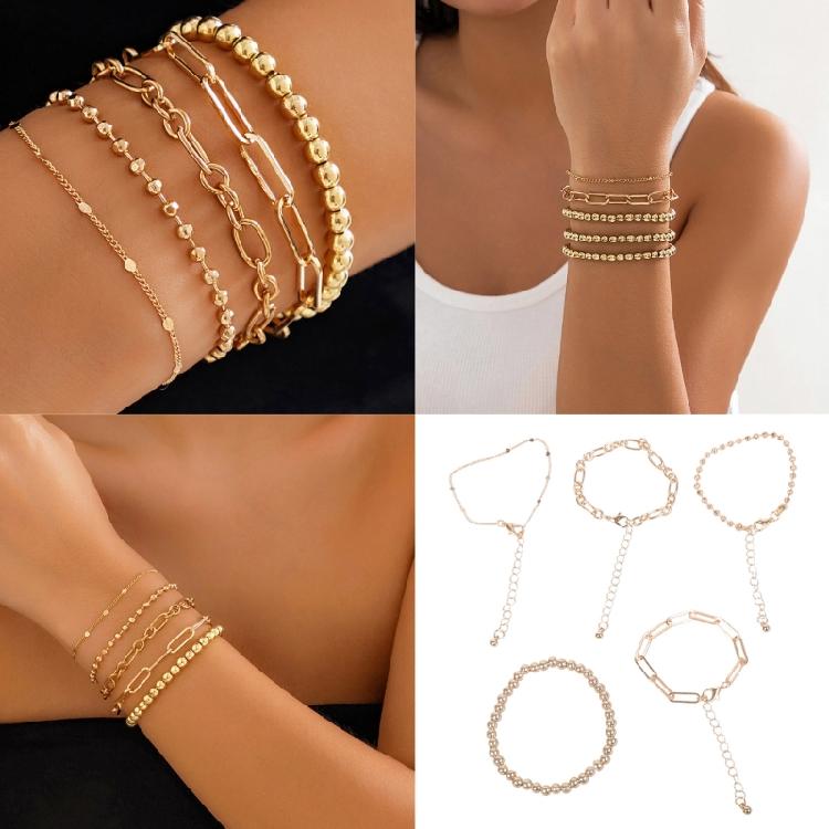 Pack of 5 Modern Alloy Bracelets For Women Adjustable Handchain Stackable Wrist Jewelry Perfect For Parties Weddings