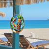 [2D Flat] 20cm Round Wooden Wall Hanging Decor - Tropical Beach Tiki Totem Design with Fruity Drink, Umbrella & Palm Trees, Funny Decor for Home