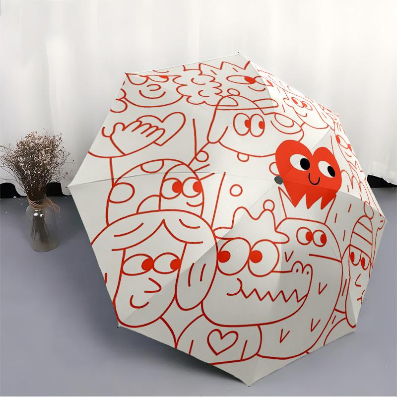 1pc Heart Characters Automatic Open/Close Umbrella Compact Folding Umbrella, All-Season Portable Umbrella for Women/Men F1124242