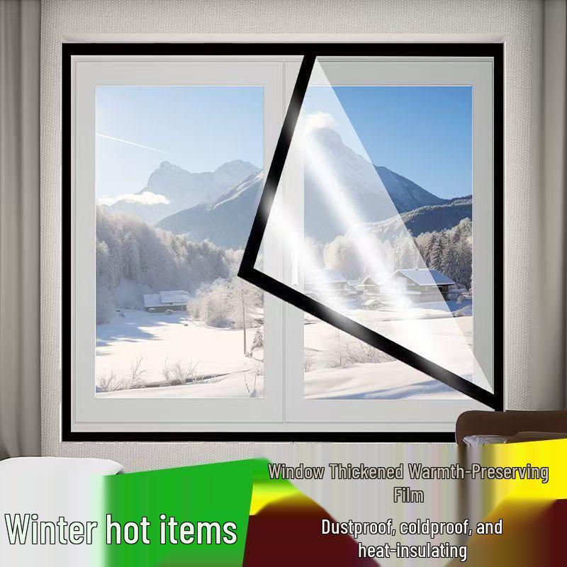 Thickened Window Insulation Film with Magic Tape for Easy Installation - Cold-Proof Windproof Barrier for Doors and Windows.