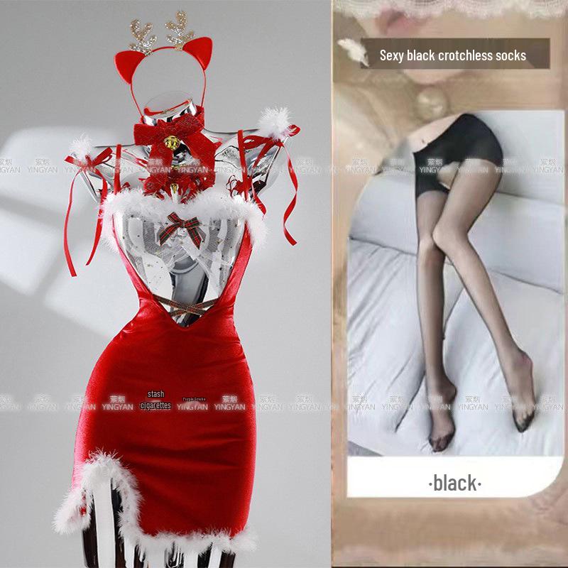 Seductive Red Christmas Lingerie Set - Sheer, Tight-Fit, Teasing Role Play Costume 0936