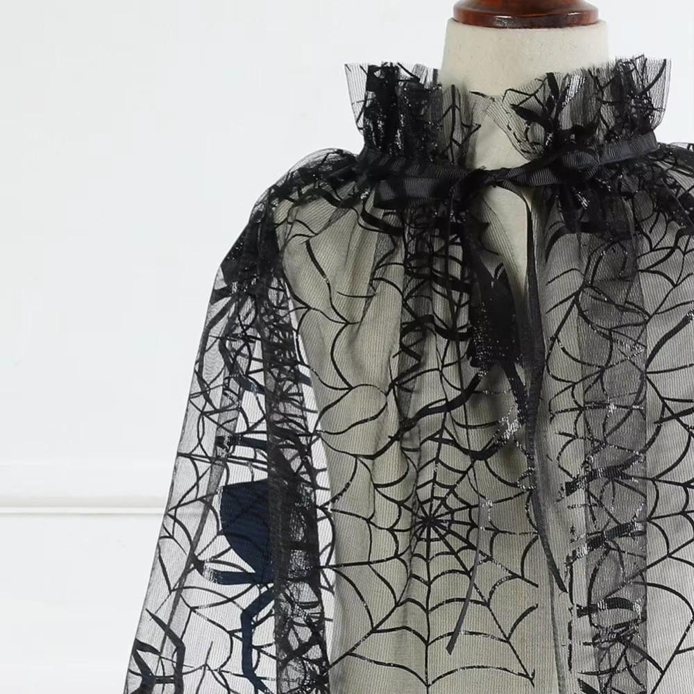 Bat Halloween Tulle Cape Spider Web Cosplay Bridal Costume Retro Kids Mesh Cloak Photoshoot