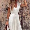 Women Dress Solid Color All-match Lace Stitching Ladies Sleeveless Casual Dress