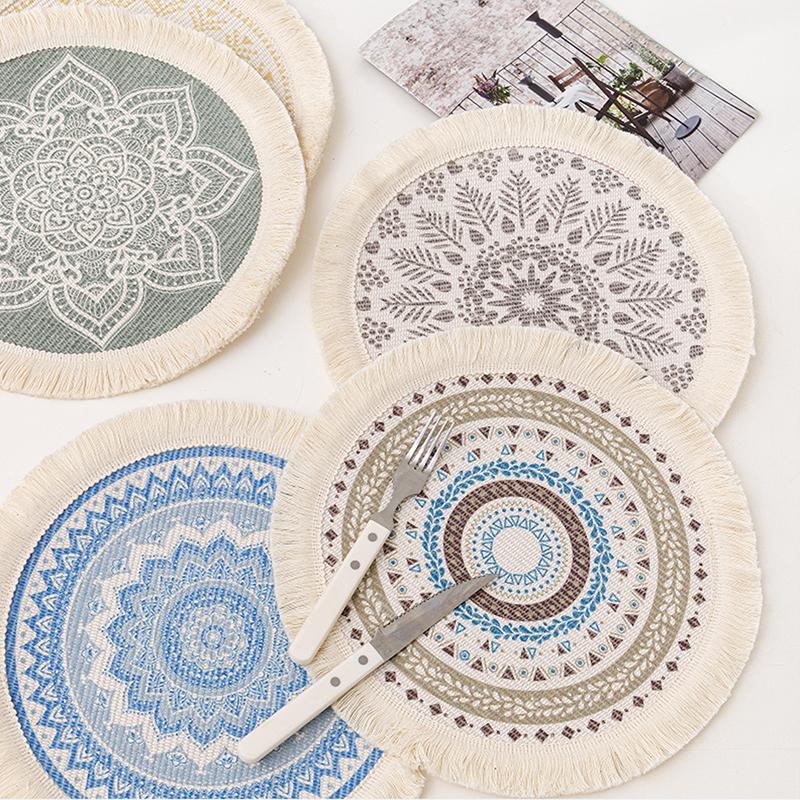 Round Placemat Cotton Tassel Antiskid Dining Table Mat Absorbent Insulation Dish Pad Desk Decoration And Accessories Plate Mug