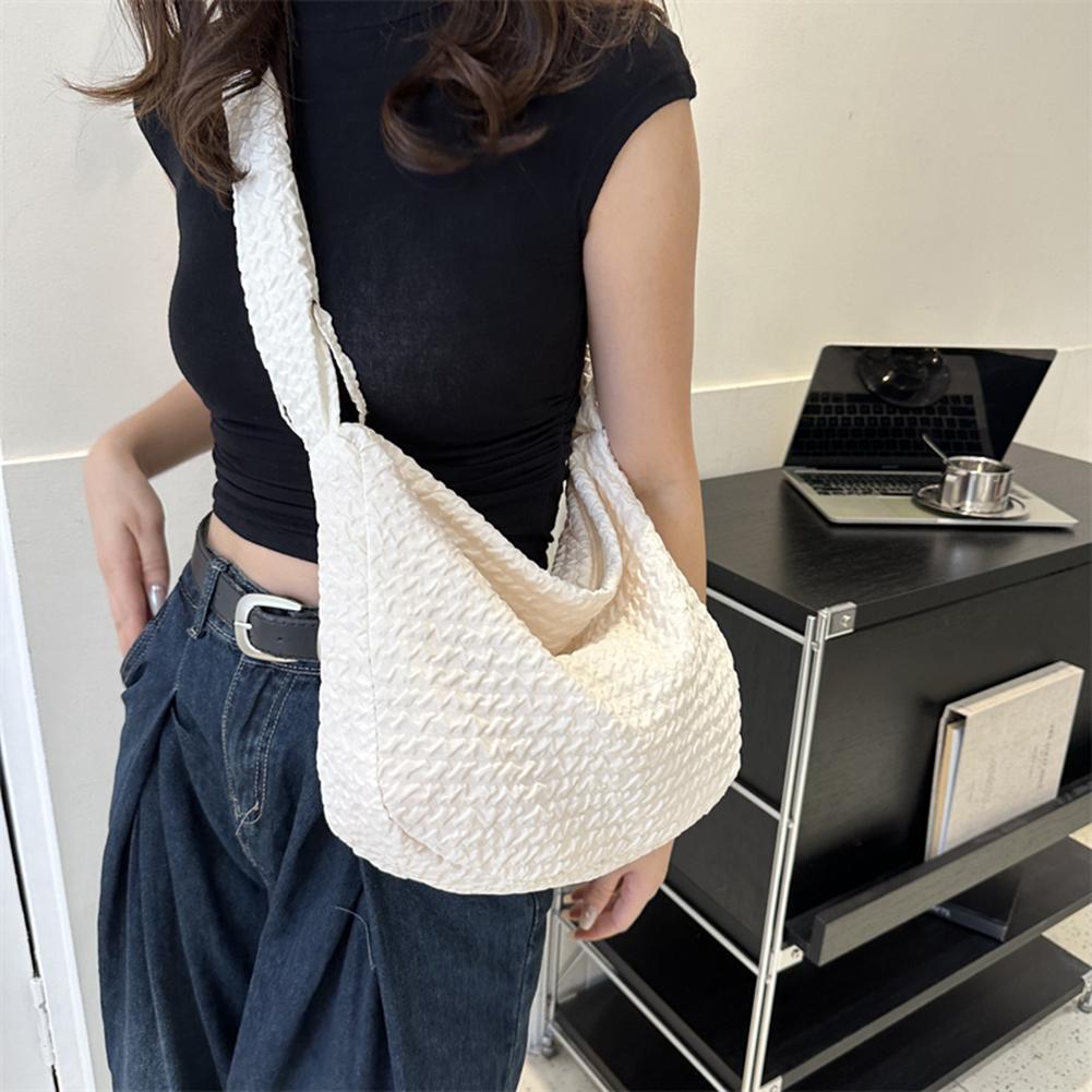 Women Puffer Shoulder Bag Drawstring Cloud Pleatd Bag Strap Adjustable Versatile Casual Slouchy Shopper Bag
