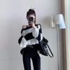 Pullover Off Shoulder Striped Sweater Mode Lockerer und fauler Strickpullover Mantel Damen Langarmshirt Herbst