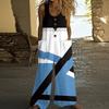 Women's Fashion Casual Button-down Sleeved Jumpsuit Retro Color Block Stitching Printed Cotton Pocket Jumpsuit