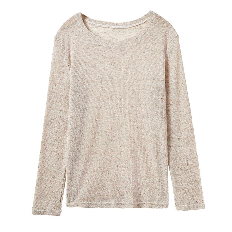 Spring Autumn Round Neck Casual Fashion Perspective Sweater Women Long Sleeve Solid Color Knitting Pullover Tops