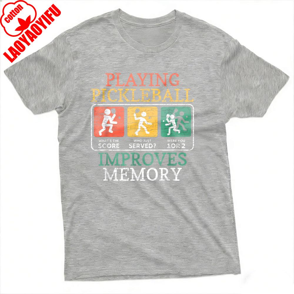 Playing Pickleball Improves Memory Pattern Summer Men Cotton TShirt Casual Sporty Style for Outdoor Activities Casual Male Tops
