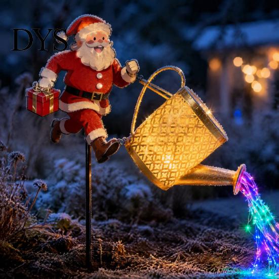Automatische An/Aus-Terrassendekorationen Solarbetriebene Gartenleuchten, Weihnachtsmann Gießkannen-Spießlicht Energiesparende Hofdekoration für Außenwege