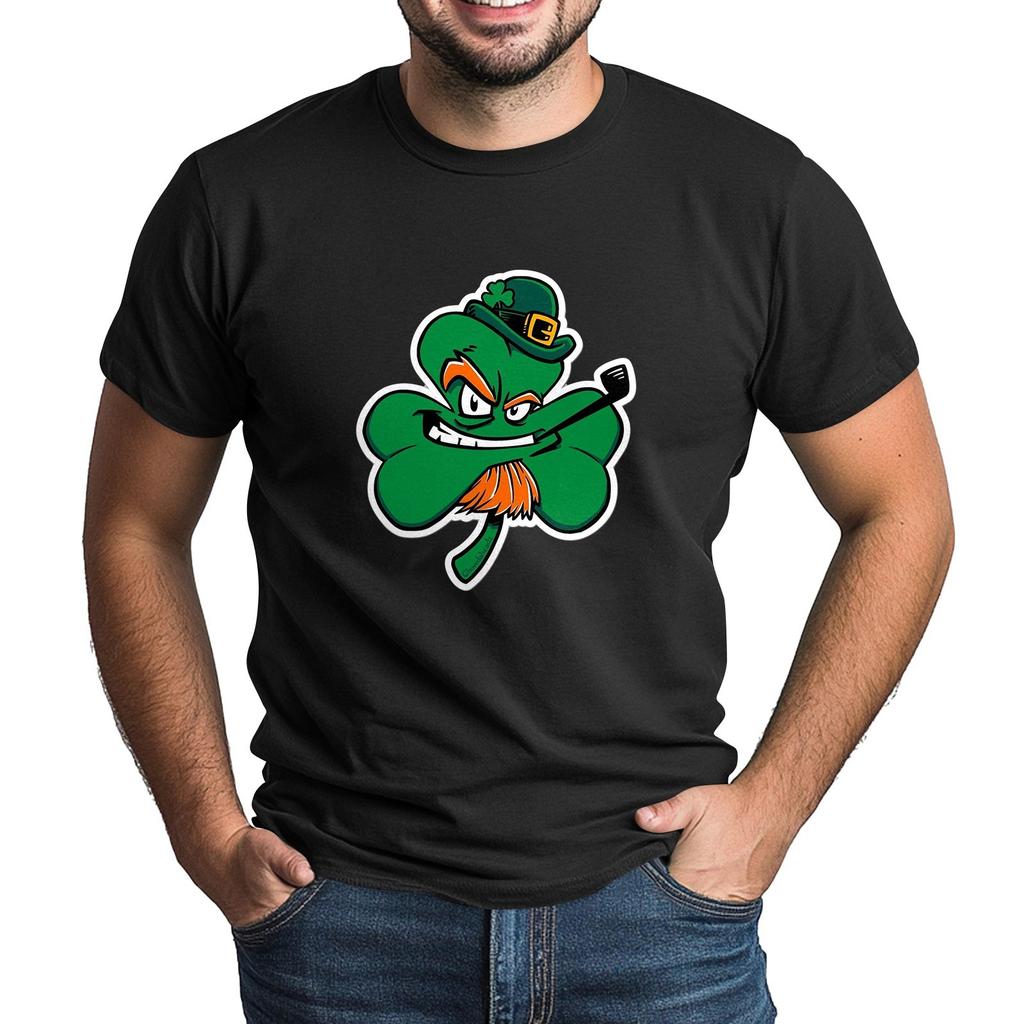 St. Patrick's Adult Green Crew-neck Short-sleeved Printed Green Three-leaf T-shirt