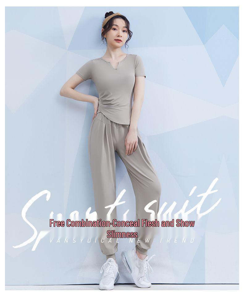 Women's Spring/Summer Yoga Suit Set - Short Sleeve Activewear for Outdoor Runs, Pilates, and Fitness Training