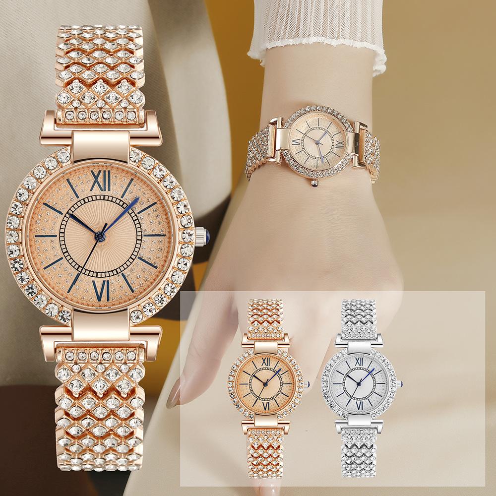 UTHAI H11 Women's Fashion Quartz Watch Full Diamond Steel Band Water Diamond Full Sky Star Roman Pattern Bracelet Watches Girl
