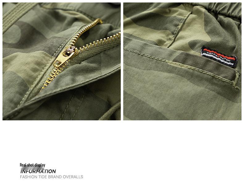 Herren Sommer Camouflage Cargo-Shorts mit mehreren Taschen, Elastischer Bund, Gerades Bein, Reine Baumwolle, Mittellang.