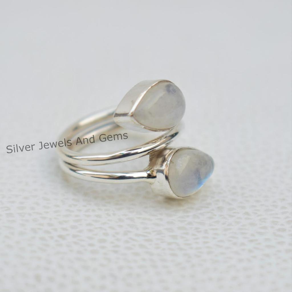 Natural Moonstone Ring, Handmade Ring, 925 Sterling Silver Ring, Teardrop Two Gemstone Ring, Gift for Her, Birthday Ring