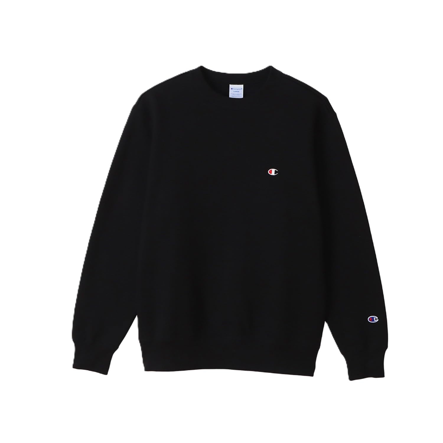 

Champion Long Sleeve Crew Neck Sweatshirt with Embroidered Size Size S Men s Logo, C3-W005Z, Black, чёрный