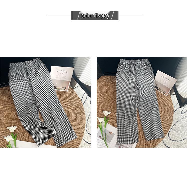 High-End Women's Plaid Cotton-Linen Pants, Summer 2025 Style, High-Waisted Slimming Straight-Leg, Versatile & Casual.