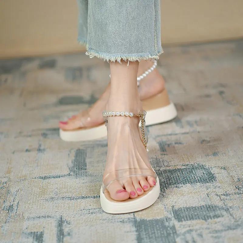 Fashion Pearl Platform Low Price Woman Shoes on Offer 2025 Trend Sandals for Women Anti Slip Hot Korea Luxury Summer Sale Offers Shoe