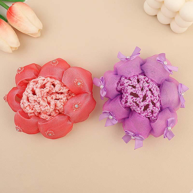 New Child Bowknot Pearl Hair Net Elastic Solid Color Non-Slip Lace Hair Bun for Girl Women Snood Net Hair Accessories