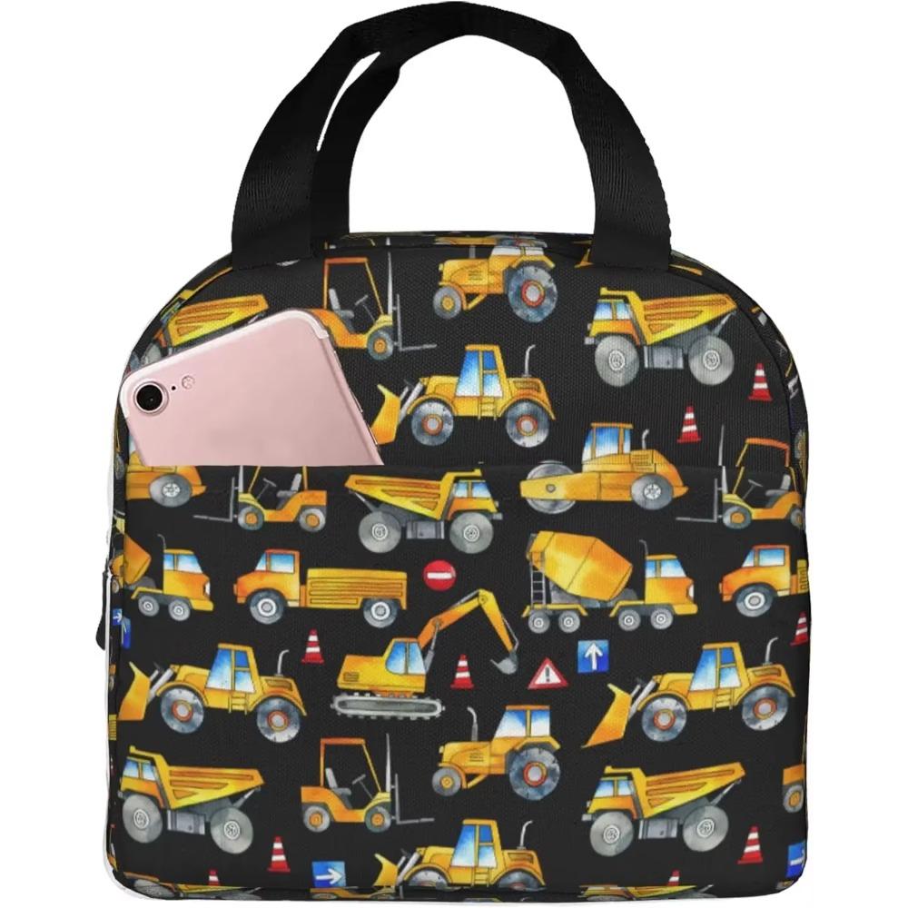 Construction Machinery and Equipment Set Insulated Lunch Bag for Women Men Cars Reusable Lunch Box for Office Work Picnic Beach