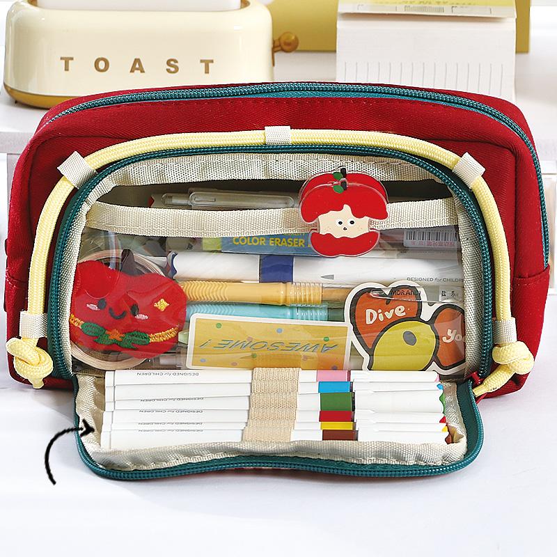 1pcs Lovely Dog Pencil Bag Pen Case, Cute Cartoon Retro Plaid Pattern Large Capacity Storage Pouch for Stationery Student