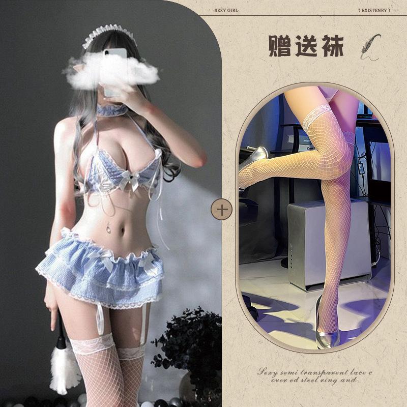 New Sexy Lingerie Lace-up Emotional Halter Maid Cute Lace Cosplay Lange Maid