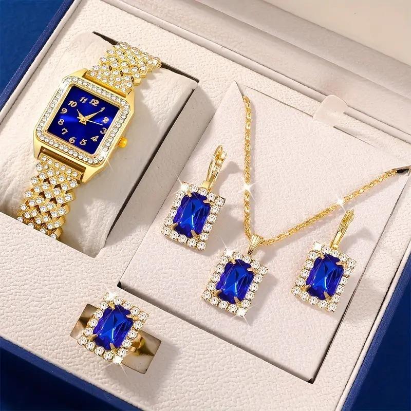Fashionable Digital Square Watch Set, Fully Diamond Ladies' Watches, Women's Watches, Quartz Watches