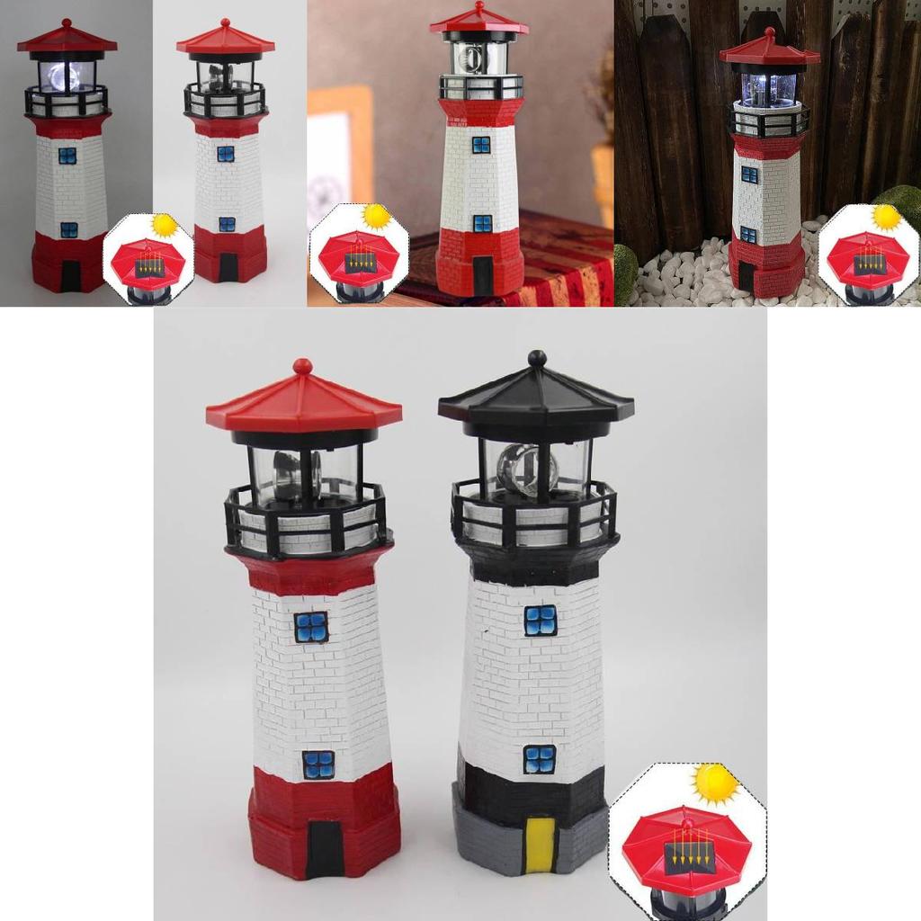 Elegant Outdoor Solar Resin Rotating Lighthouse Garden Decor Lights For Yard Spaces