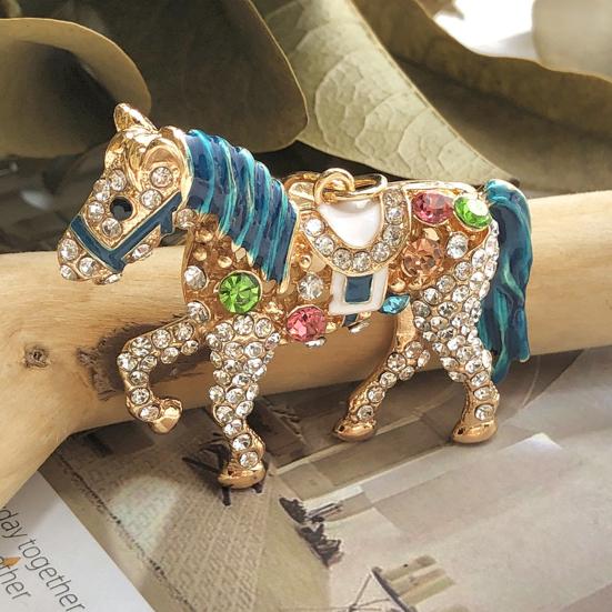 Keychain Pendant Sparkling Rhinestones Cartoon Horse Shape Key Chain Bag Wallet Phone Car Decoration