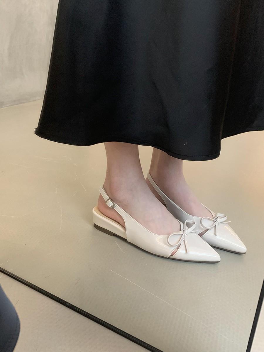 

Босоножки на низком каблуке с бантом, нежные туфли-лодочки с острым носком, фея, с юбкой, одинарные туфли 40